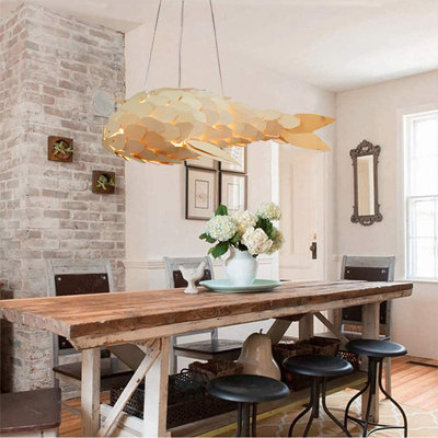 Vrygle 80cm Unique Fish Shaped Pendant Light Wood Shade Ceiling Chandelier Loft Homestay Art (1 pcs)