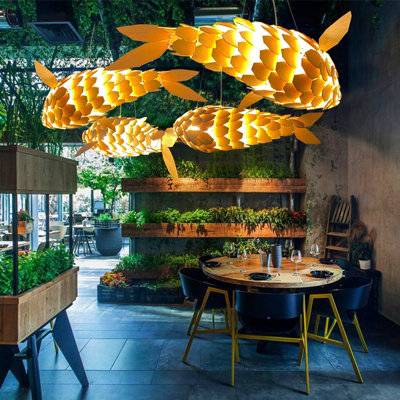 Vrygle 80cm Unique Fish Shaped Pendant Light Wood Shade Ceiling Chandelier Loft Homestay Art (1 pcs)
