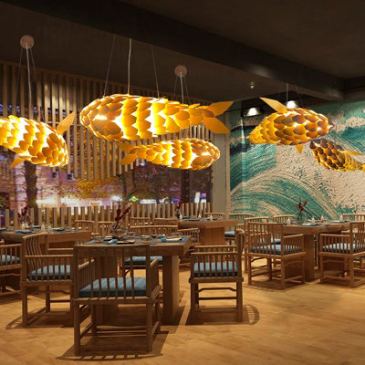 Vrygle 80cm Unique Fish Shaped Pendant Light Wood Shade Ceiling Chandelier Loft Homestay Art (1 pcs)