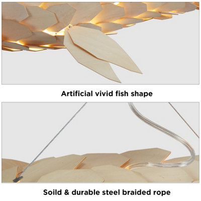 Vrygle 80cm Unique Fish Shaped Pendant Light Wood Shade Ceiling Chandelier Loft Homestay Art (1 pcs)