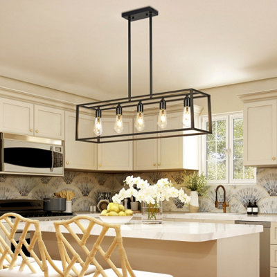 Vrygle Industrial Kitchen Island Chandelier 5 Light Linear Hanging Pendant Ceiling Lamp 80cm