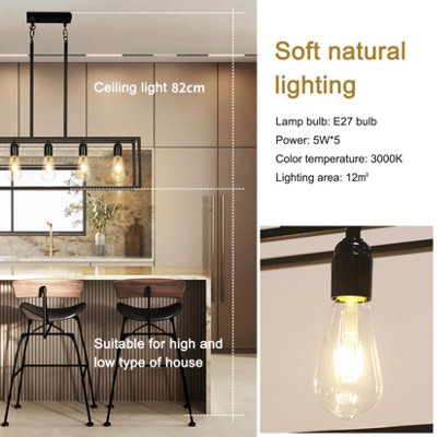 Vrygle Industrial Kitchen Island Chandelier 5 Light Linear Hanging Pendant Ceiling Lamp 80cm