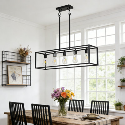 Vrygle Industrial Kitchen Island Chandelier 5 Light Linear Hanging Pendant Ceiling Lamp 80cm