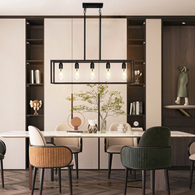 Vrygle Industrial Kitchen Island Chandelier 5 Light Linear Hanging Pendant Ceiling Lamp 80cm