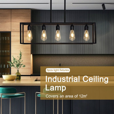 Vrygle Industrial Kitchen Island Chandelier 5 Light Linear Hanging Pendant Ceiling Lamp 80cm
