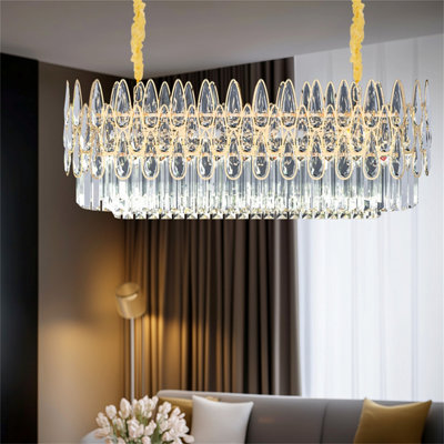 Vrygle Luxurious Gold Rectangular Crystal Chandelier Dining Room Chandeliers Over Table, 80x28x30cm