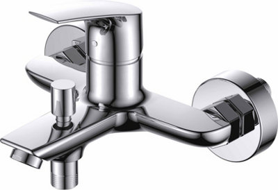 VURTU Amwell Wall Mounted Basin/ Bath Filler, 1/4 Turn, Single Lever Ceramic Disc, High/ Low Water Pressure, Chrome, 573101