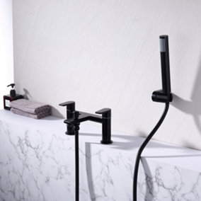 VURTU Anstey Bath Shower Mixer, 1/4 Turn, Dual Lever Ceramic Disc, High/ Low Water Pressure, 240(H) x 220(W), Black, 628517