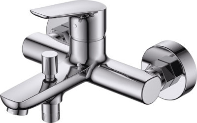 VURTU Anstey Wall Mounted Bath Shower Mixer, 1/4 Turn, Single Lever Ceramic Disc, 136(H) x 216(W), Chrome, 583101