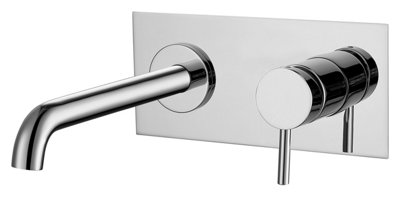 VURTU Ares 2 Tap Hole, Square Plate Wall Mounted Basin/ Bath Filler, 1/4 Turn, Single Lever Ceramic Disc, Chrome, 421702