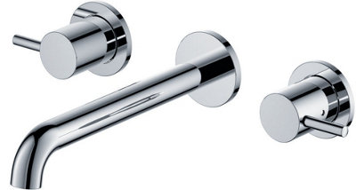 VURTU Ares 3 Tap Hole, Wall Mounted Basin/ Bath Filler, 1/4 Turn, Dual Lever Ceramic Disc, Chrome, 421704