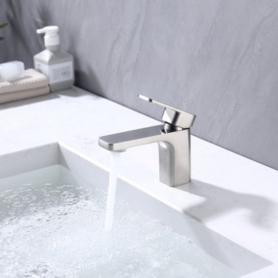 VURTU Barkway Basin Mixer - 1/4 Turn, Single Lever Ceramic Disc, High/ Low Water Pressure, 300(H) x 215(W), Brush Nickel, 628528