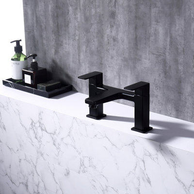 VURTU Barkway Bath Filler, 1/4 Turn, Dual Lever Ceramic Disc, High/ Low Water Pressure, 240(H) x 220(W), Black, 628525 Price Comparisons | Compare The Build