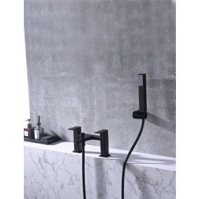 VURTU Barkway Bath Shower Mixer, 1/4 Turn, Dual Lever Ceramic Disc, High/ Low Water Pressure, 240(H) x 220(W), Black, 628527