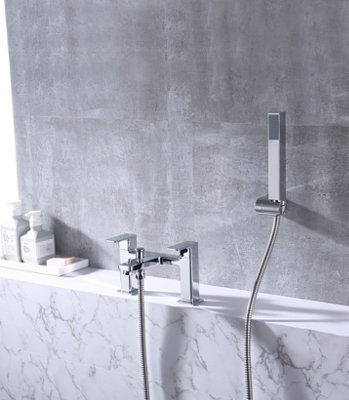 VURTU Barkway Bath Shower Mixer, 1/4 Turn, Dual Lever Ceramic Disc, High/ Low Water Pressure, 240(H) x 220(W), Chrome, 628523