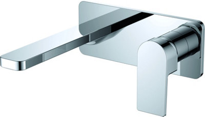 VURTU Barkway Square Plate Wall Mounted Basin/ Bath Filler, 1/4 Turn, Single Lever Ceramic Disc, 118(H) x 200(W), Chrome, 531702