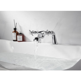 VURTU Bensham Bath Filler, 1/4 Turn, Dual Lever Ceramic Disc, High/ Low Water Pressure, 140(H) x 224(W), Chrome, 641583