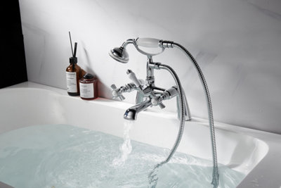 VURTU Bensham Bath Shower Mixer, 1/4 Turn, Dual Lever Ceramic Disc, High/ Low Water Pressure, 282(H) x 224(W), Chrome, 641582