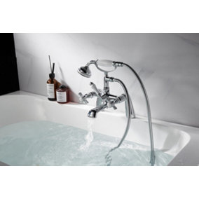 VURTU Bensham Bath Shower Mixer, 1/4 Turn, Dual Lever Ceramic Disc, High/ Low Water Pressure, 282(H) x 224(W), Chrome, 641582