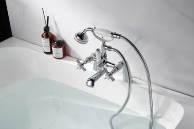 VURTU Bensham Bath Shower Mixer, 1/4 Turn, Dual Lever Ceramic Disc, High/ Low Water Pressure, 282(H) x 224(W), Chrome, 641582