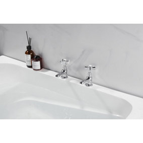 VURTU Bensham Bath Taps, 1/4 Turn, Single or Lever Ceramic Disc, High/ Low Water Pressure, 124(H) x 47(W), Chrome, 641585