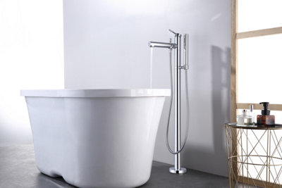 VURTU Braughing Floor Mounted Bath Shower Filler, 1/4 Turn, Single Lever Ceramic Disc, 956(H) x 115(W), Chrome, 413801