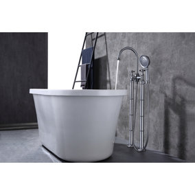 VURTU Danube Floor Mounted Bath Shower Filler,  1/4 Turn, Dual Lever Ceramic Disc, 972(H) x 356(W), Chrome, 383801