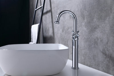 VURTU Danube High Basin Mixer, 1/4 Turn, Single Lever Ceramic Disc, High/ Low Water Pressure, 403(H) x 202(W),Chrome, 381104