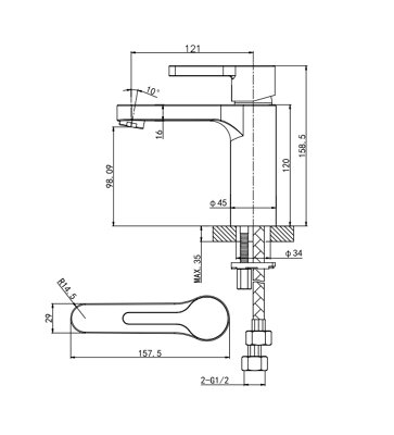 VURTU Datchworth Basin Mixer - 1/4 Turn, Single Lever Ceramic Disc, High/ Low Water Pressure, 300(H) x 215(W), Chrome, 628540