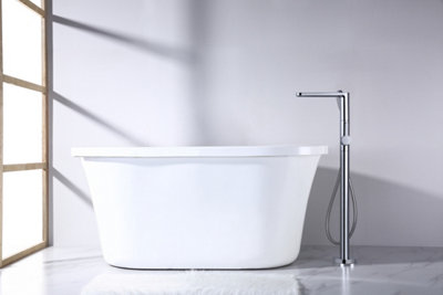 VURTU Datchworth Floor Mounted Bath Shower Filler, 1/4 Turn, Single Lever Ceramic Disc, 829(H) x 198(W), Chrome, 683801