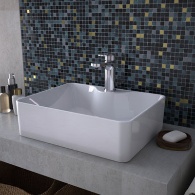 VURTU Glacier, Ceramic Basin, Rectangle Top Mounted, 480(H) x 370(W), White, 410003 Price Comparisons | Compare The Build