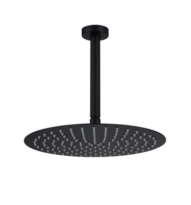 VURTU Noir 300mm Round Shower Head With Ceiling Arm