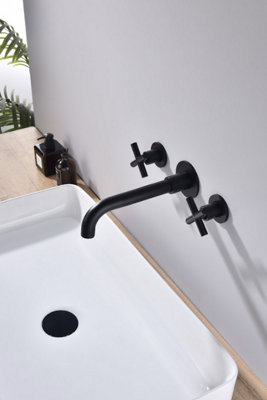 VURTU Noir Wall Mounted 3 hole Basin & Bath Mixer, 305(H) x 260(W), Black, 659846