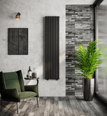 VURTU1 Designer Vertical Double Panel Radiator, 1800(H) x 410(W),  Black, 613628