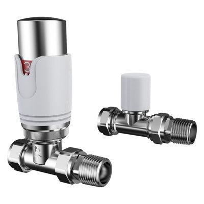VURTU11 Straight Thermostatic Radiator Valve and Lockshield, 125(H) x ...