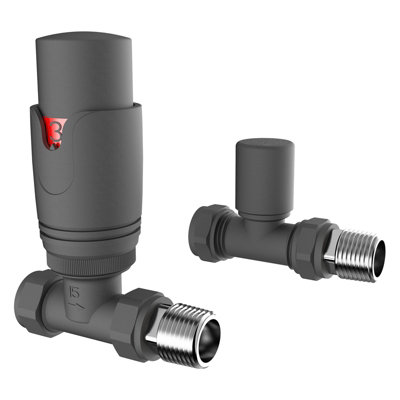 VURTU13 Straight Thermostatic Radiator Valve and Lockshield, 125(H) x ...