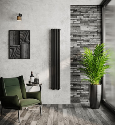 VURTU2 Designer Vertical Double Panel Radiator, 1600(H) x 240(W), Black, 613632