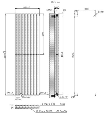 VURTU2 Designer Vertical Double Panel Radiator 1600(H) x 480(W), White, 613633
