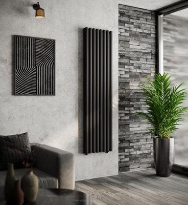 VURTU2 Designer Vertical Double Panel Radiator, 1800(H) x 480(W), Black ...
