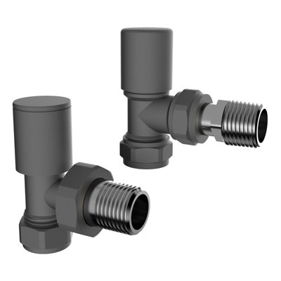 VURTU20 Angled Round Manual Radiator Valve (Pair), 130(H) x 90(W), Anthracite, 613703