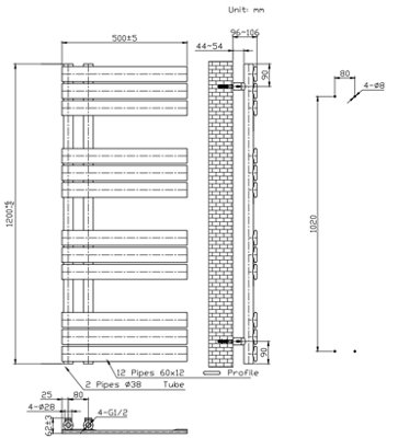 VURTU3 Designer Vertical Single Panel Radiator, 1200(H) x 500(W ...