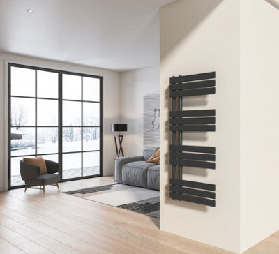 VURTU3 Designer Vertical Single Panel Radiator, 1200(H) x 500(W), Black ...
