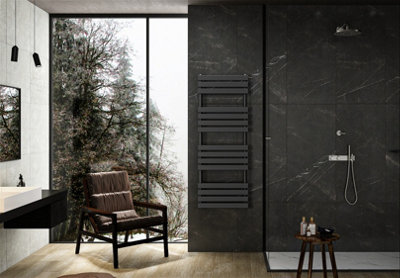 VURTU4 Designer Vertical Single Panel Radiator, 1600(H) x 600(W), Black, 613660