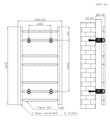 VURTU5 Designer Vertical Single Panel Radiator, 700(H) x 400(W), Anthracite, 613665