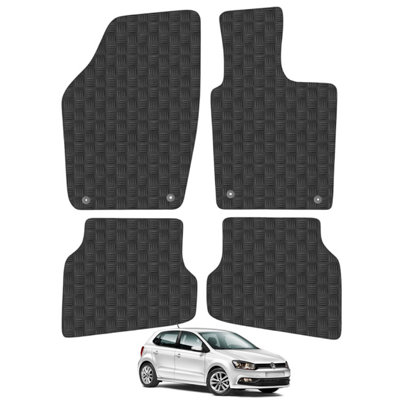 VW Polo 2009-2017 Car Floor Mats Rubber Tailored Fit 4pcs Set Heavy-Duty Black