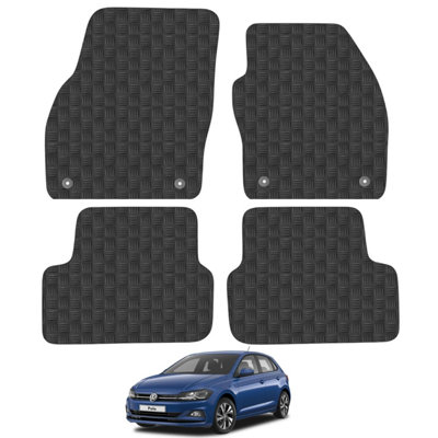 VW Polo 2018-Onwards Car Floor Mats Rubber Tailored Fit 4pc Set Heavy-Duty Black