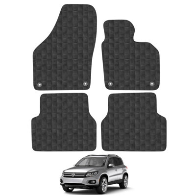 VW Tiguan 2007-2016 Car Floor Mats Rubber Tailored Fit 4pcs Set Heavy-Duty Black