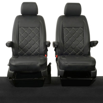 VW Transporter T6/T6.1 Caravelle (2015 Onwards) Front Seat Covers Double Diamond Bentley Stitch Leatherette - UK Custom Covers