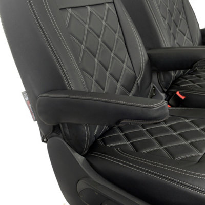 VW Transporter T6/T6.1 Caravelle (2015 Onwards) Front Seat Covers Double Diamond Bentley Stitch Leatherette - UK Custom Covers