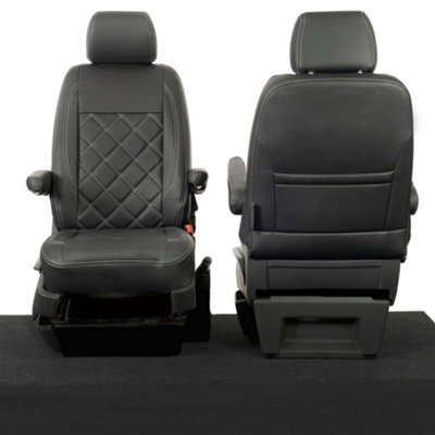 VW Transporter T6/T6.1 Caravelle (2015 Onwards) Front Seat Covers Double Diamond Bentley Stitch Leatherette - UK Custom Covers - 4